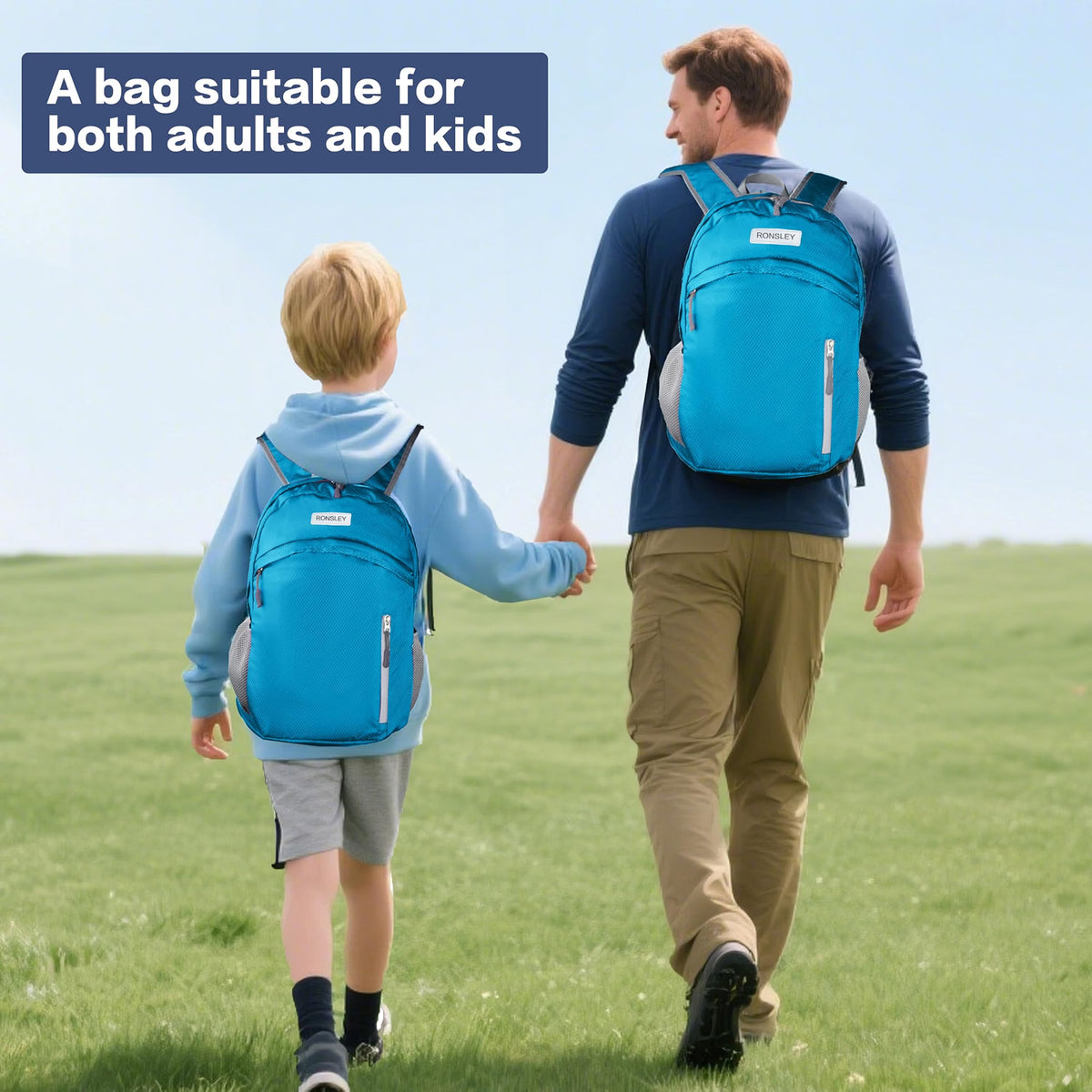 HyperionFlo Essentials Waterproof Foldable Hiking Backpack, Lightweight 30L Daypack for Hiking, Travel & Beach, Blue