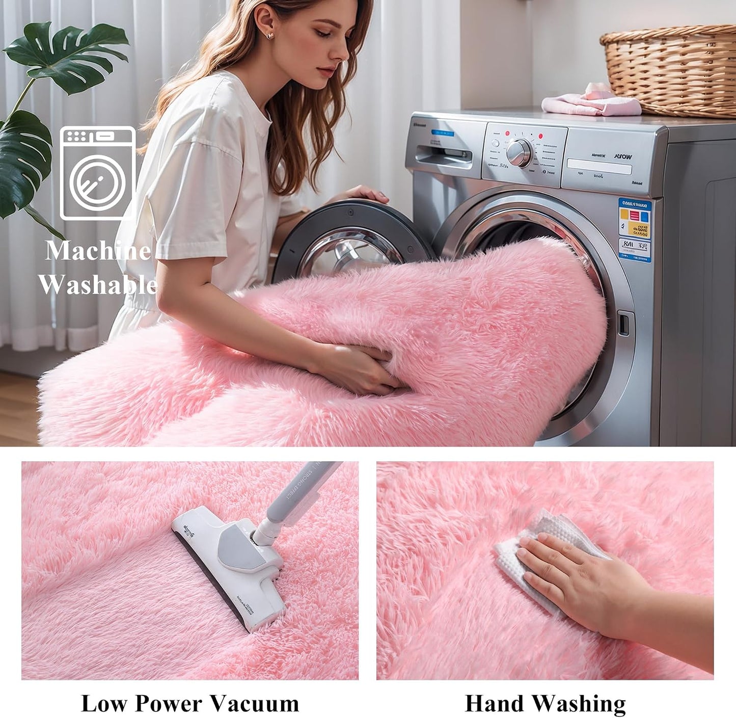 Pink Fluffy 4x6 Area Rugs for Bedroom Girls, Plush Washable Carpet Area Rug for Kids Room, Nursery, Dorm Room, Non Slip Shaggy Floor Carpet
