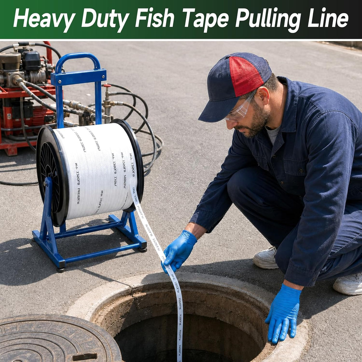 Woanger 1250 lb Pull Tape, 1/2 Inch x 3000 ft Polyester Pull Tape Heavy Duty Flat Rope, Printed Footage Markings, Cable Wire Pulling Webbing, for Electrical, Industrial and Construction Use