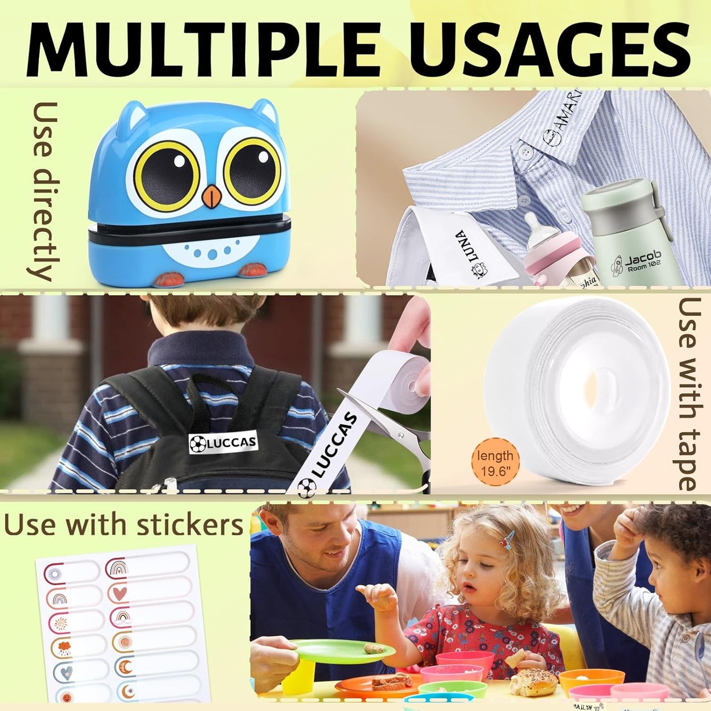 SUPHELPU Personalized Kids Name Stamp Dual-Color Ink