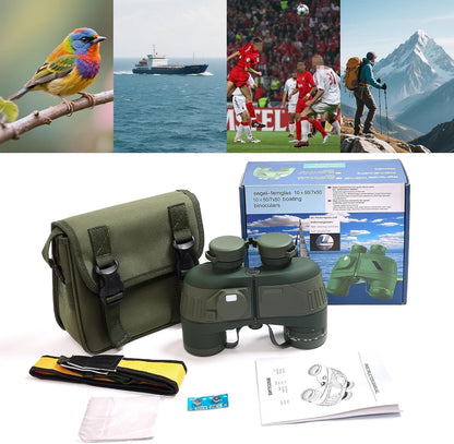 SELFIE CAT 10x50 Marine Binoculars with Compass & Rangefinder, Waterproof Fogproof BAK4 Porro Prism Binoculars with FMC Multi-Coated Lenses for Boating, Sailing & Outdoor Activities