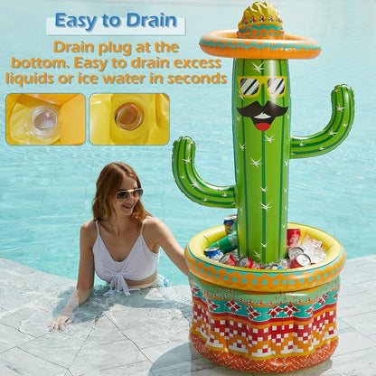 Jasonwell Inflatable Pool Party Cooler, X-Large Cactus Drink Holder & Ice Bucket with 4 Toss Rings, Inflatable Pool Party Game & Tropical Beach Decoration for Kids & Adults, Green