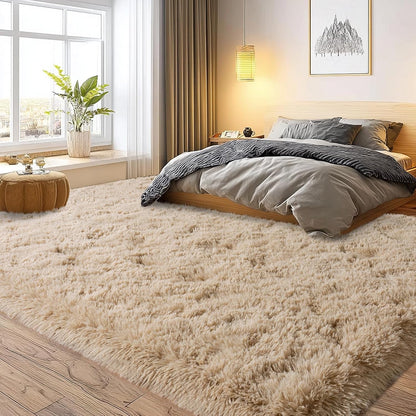 qulint Large Area Rug for Living Room 10x14, Fluffy Tan Rug for Bedroom Shag Shaggy Fuzzy Nursery Carpet, Modern Solid Rug for Boys and Girls Dorm Room Kid Room Classroom Home Decor