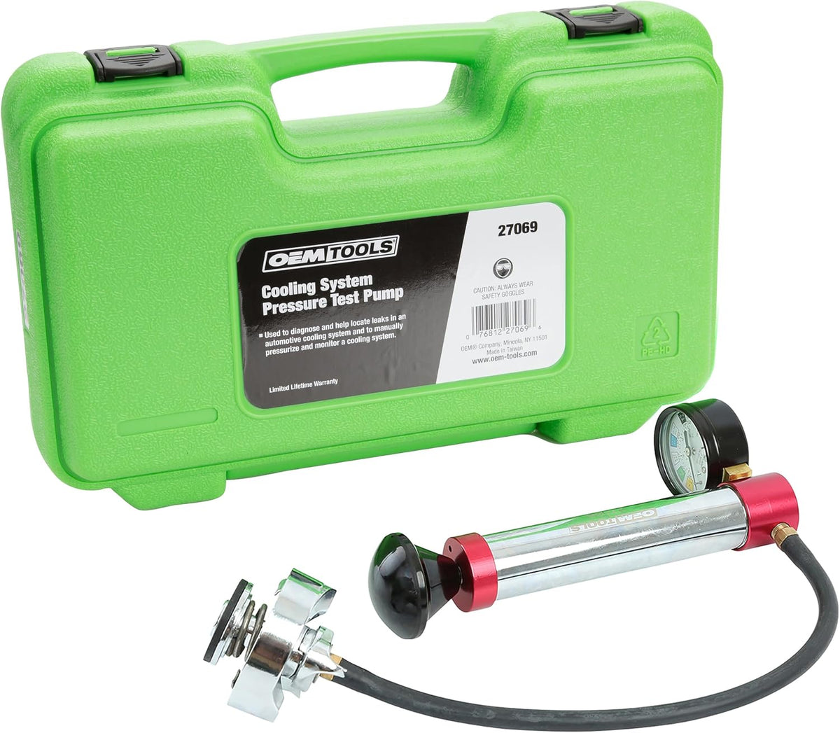 OEMTOOLS 27069 Cooling System Pressure Test Pump for Most Cooling Systems Cooling System Pressure Tester w/ Storage Case, Easy Lever Style Pressure Relief Valve, Works Most Cooling System Adapters