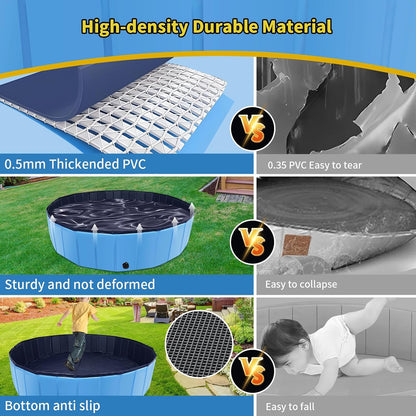Foldable Dog Pool 47" x 47" x 12", Collapsible Pet Swimming Pool with Hard Plastic Support, Non-Slip Dog Bath Tub for Outdoor Backyard, Blue