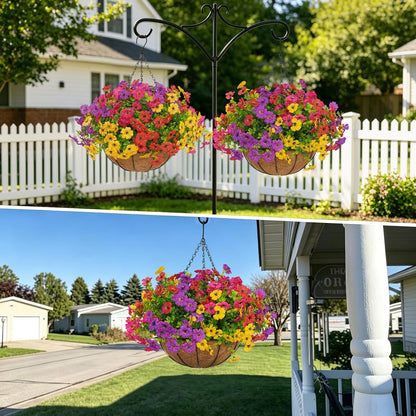 2 Set Artificial Hanging Flowers with Baskets for Outdoor Decor