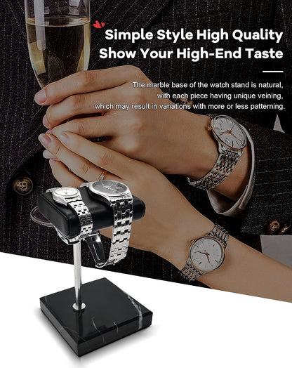 Magemata Single Watch Stand for Men & Women, Black Marble Watch Display Holder with Leather Cushioned Pad, Jewelry & Bracelet Organizer, Elegant Watch Display Stand