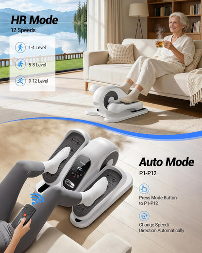 UMAY Under Desk Elliptical Eclipse Leg Exerciser Electric as seen on TV Foot Pedal Peddler Seated Exercise Machine for Seniors 12 Level Speeds Manual Auto Mode with Remote for Home Office
