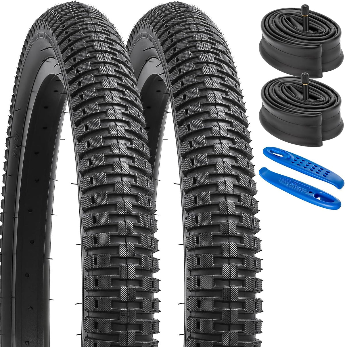 YunSCM 2-Pack 20" x 2.125 Bike Tires with Tubes, All-Terrain Directional Tread Bicycle Tires for BMX & Multi-Surface Riding, 40 PSI, Y-1106
