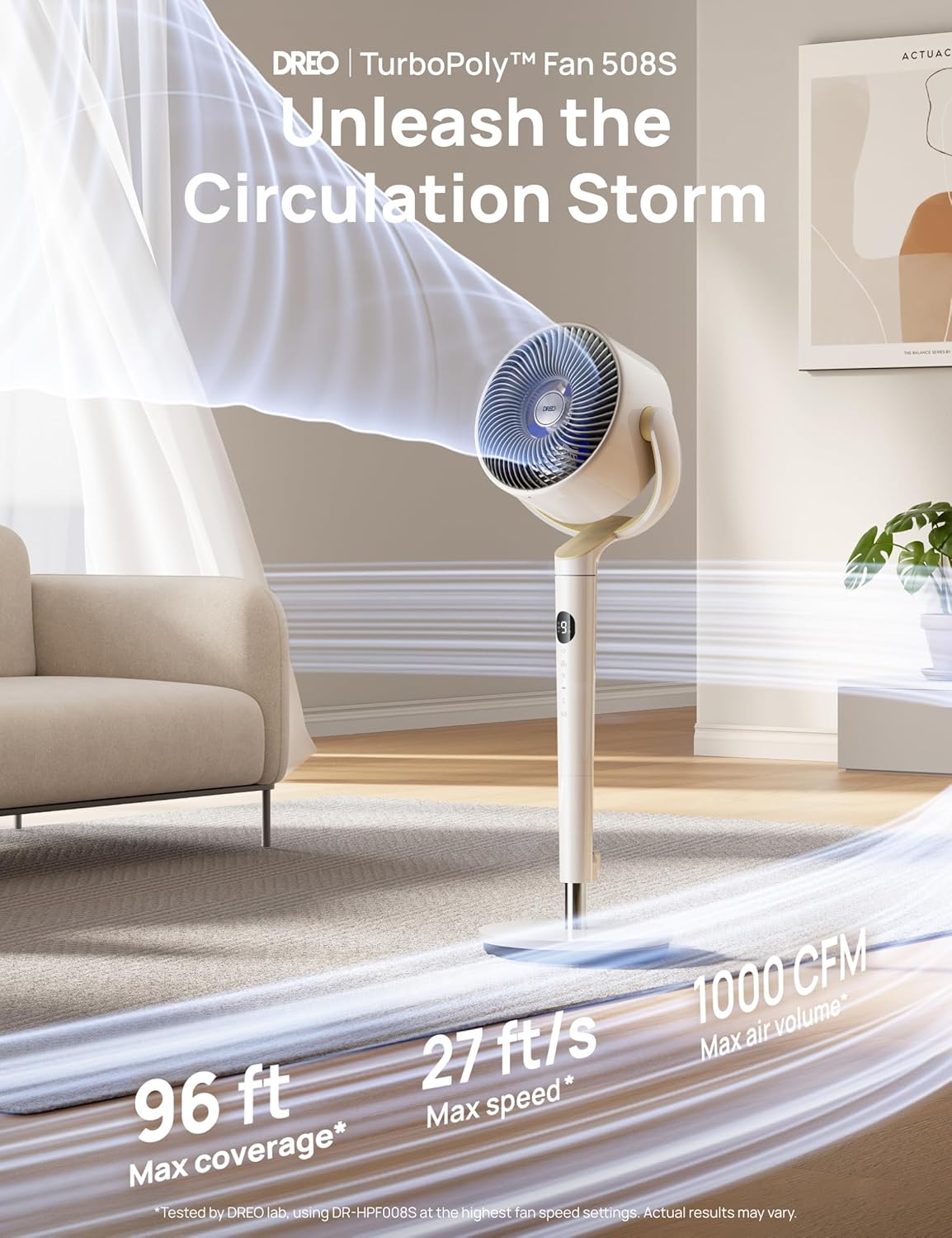 DREO Smart Fan for Bedroom, 120° +120° Omni-Directional Oscillating Fans, 100ft Quiet Pedestal Fan with RGB Light, 9 Speeds, 6 Modes, 8H Timer, Wi-Fi/Voice/Alexa, 35-40" Floor Fans with Remote