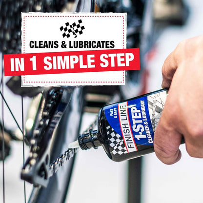 Finish Line 1-Step Cleaner & Lubricant, 4 fl oz, Bicycle Chain Cleaner & Lubricant for All Chain Types, Rust Protection & Smooth Drivetrain Maintenance