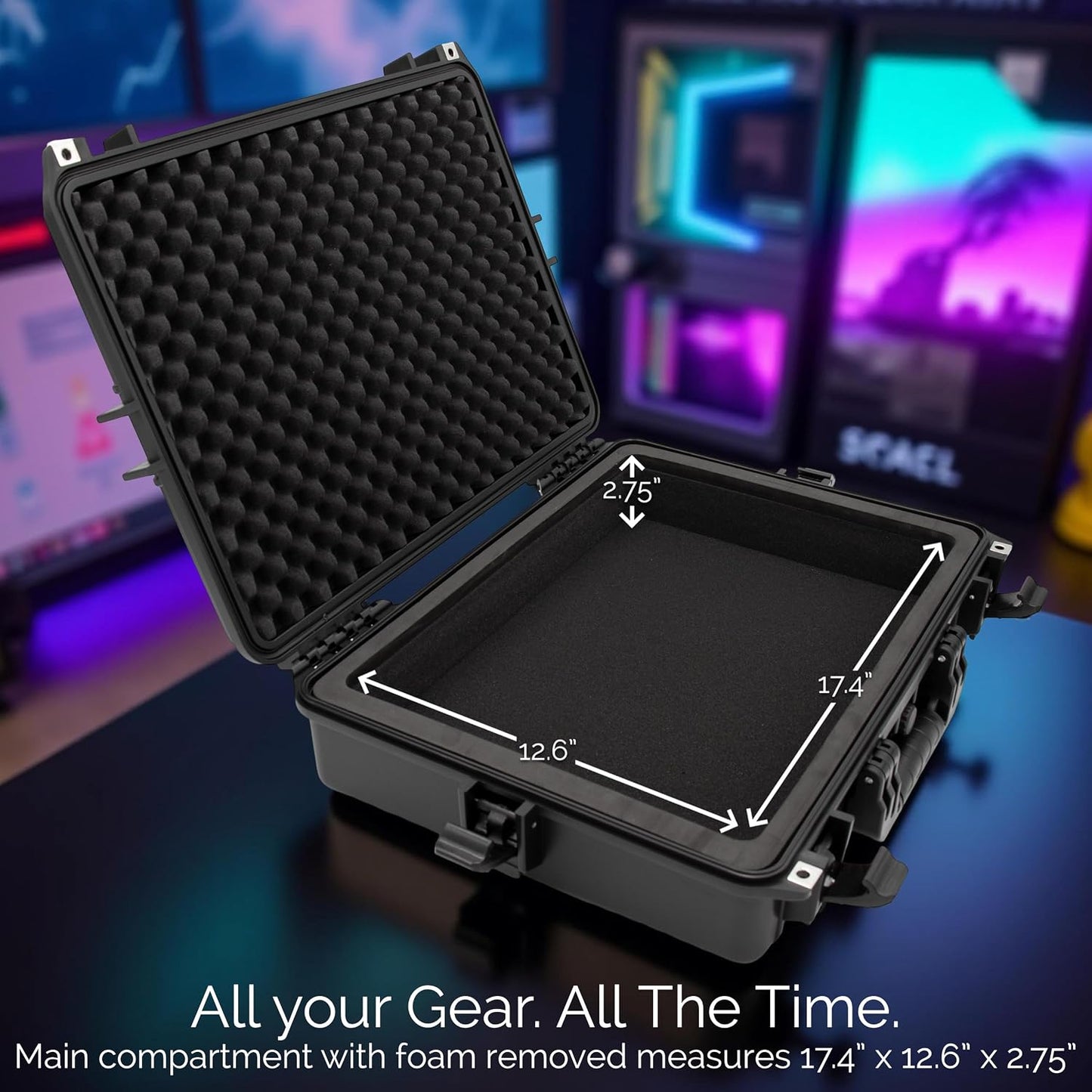 CASEMATIX Waterproof IP67 Laptop Hard Case for 15.6-17.3 inch Gaming Laptops & Accessories - Heavy Duty Hard Laptop Case with Foam Compatible with Asus Acer MSI Alienware Gaming Models & More