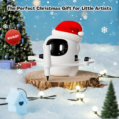 RIVGOT Drawing Robot for Kids with 150 Cards, Voice Interactive Educational Drawing Machine, Montessori Painting Learning Toy with 12 Markers, 5 Pens & Reusable Drawing Board, Ages 3-8