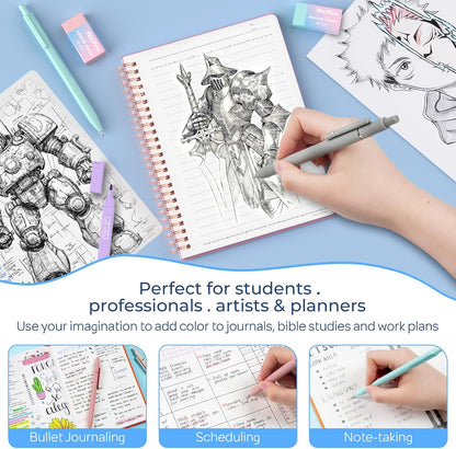 Nicpro 50PCS Cute Spiral Notebook Stationery Set for Women, A5 Notebooks with Mechanical Pencils, Gel Pens, Highlighters, Sticky Notes and Index Tabs