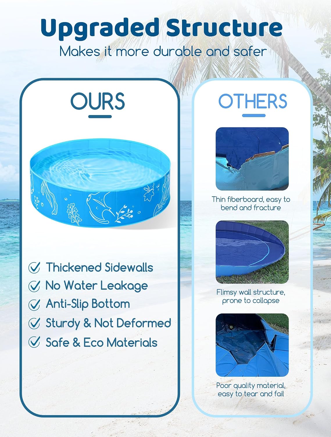 Foldable Kiddie Pool with Canopy 47" x 47" x 12", Portable Baby and Toddler Swimming Pool with Removable Sunshade, Round Water Play Pool for Kids and Dogs, Backyard Beach Pool, Blue