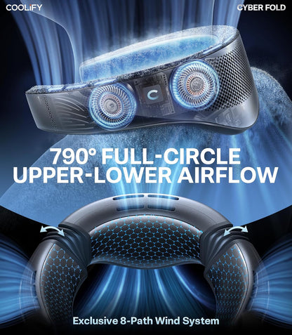 TORRAS COOLiFY 2026 Cyber Fold AI Neck Air Conditioner, Max Cooling Area Neck & Face Cooler with Adjustable Strong Wind, Rechargeable Neck Fan for Travel Gift for Dad, Husband, Black
