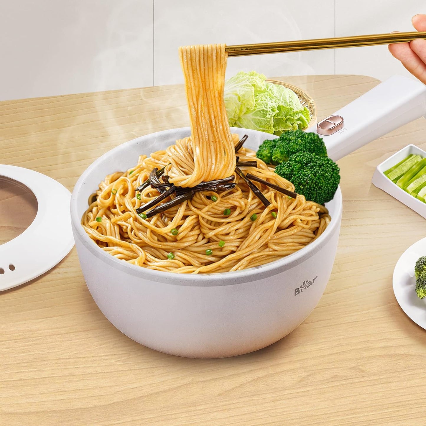 Bear 2L Electric Hot Pot Nonstick Cooker 1000W, White