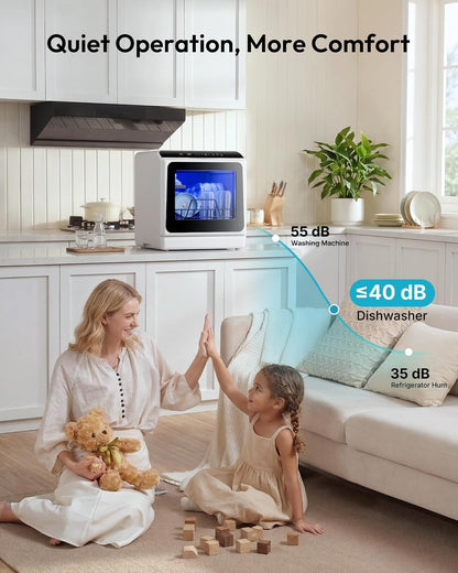 EUHOMY Countertop Dishwasher Portable, 6 Programs with 40 dB, No Hookup