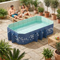 Large Foldable Swimming Pool 87 x 53 x 20 Inch, Non-Inflatable Rectangular Pool with Mosaic Design, Anti-Slip Portable Pool for Kids and Adults, Backyard Outdoor Pool