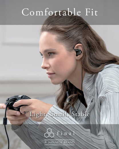 Final VR3000 Gaming Earphones for Immersive Spacious Experience - Open World Adventure, Virtual Reality & Spatial Environments - in-Line Microphone and Controls - Black