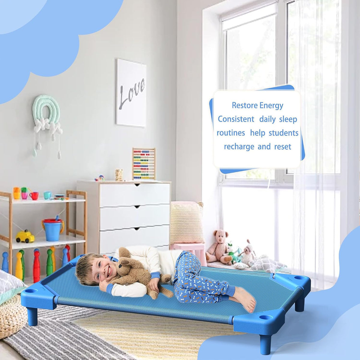 Daycare Cots,Stackable Preschool Cot for Kids (4 Packs,Sky Blue)