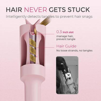 TYMO Automatic Rotating Curling Iron, TYMO CURLPRO Beach Waves Hair Curler 500 Million Ionic Curling Wand, Dual Voltage, Portable Lightweight for Travel, Ceramic Coating, 1 Inch, Pink