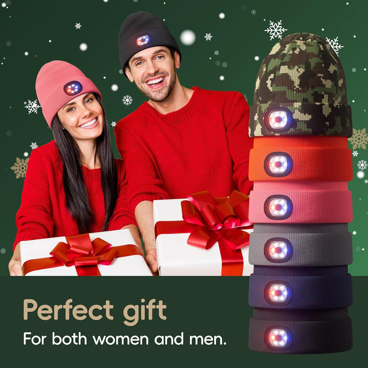 Olulse Unisex Beanie with LED Light, USB Rechargeable Winter Hat with 6-Bulb Headlamp, 3 Brightness Levels, Hands-Free Lighting for Men & Women, Black