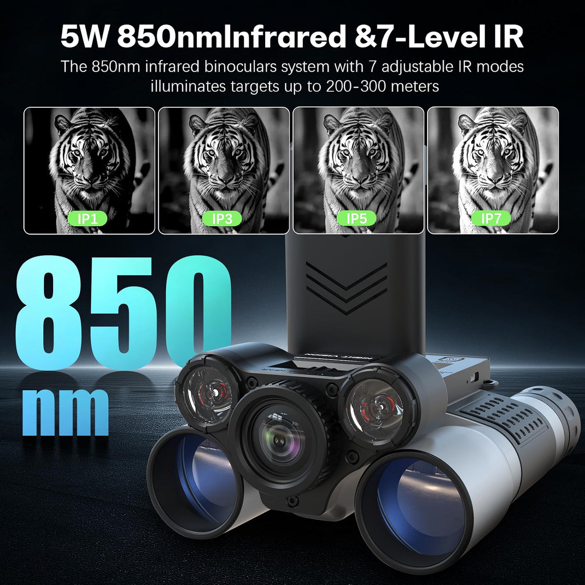 PGDLOF Night Vision Binoculars with Camera, 12x32 Digital Binoculars, 1080P Video, 7-Level IR Night Vision, BAK4 Prism, 32GB TF Card, Black