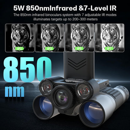 PGDLOF Night Vision Binoculars with Camera, 12x32 Digital Binoculars, 1080P Video, 7-Level IR Night Vision, BAK4 Prism, 32GB TF Card, Black