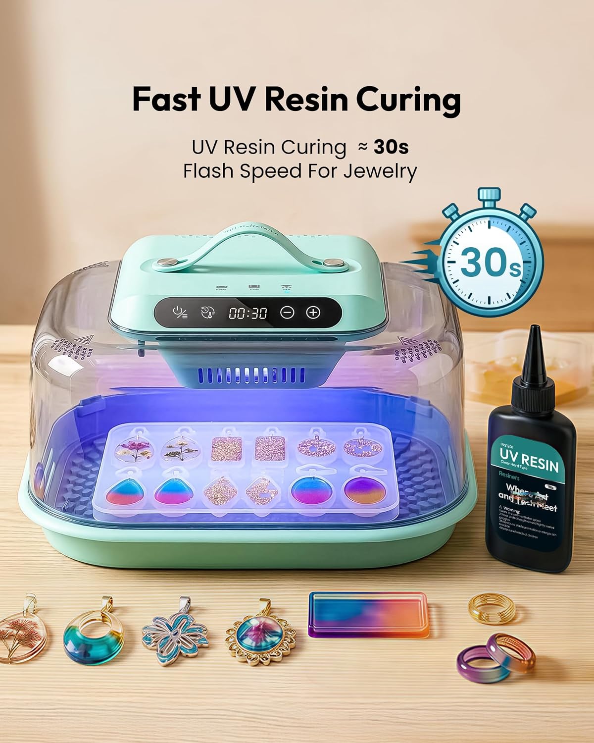 Resiners Resin Curing Machine G3 for Epoxy Resin, UV Resin, DIY Decor AirFast Pro Resin Dryer, with UV Resin Light, 2H/1Min Fast Curing, Included Silicone Mat Reversible Base, for Jewelry Making