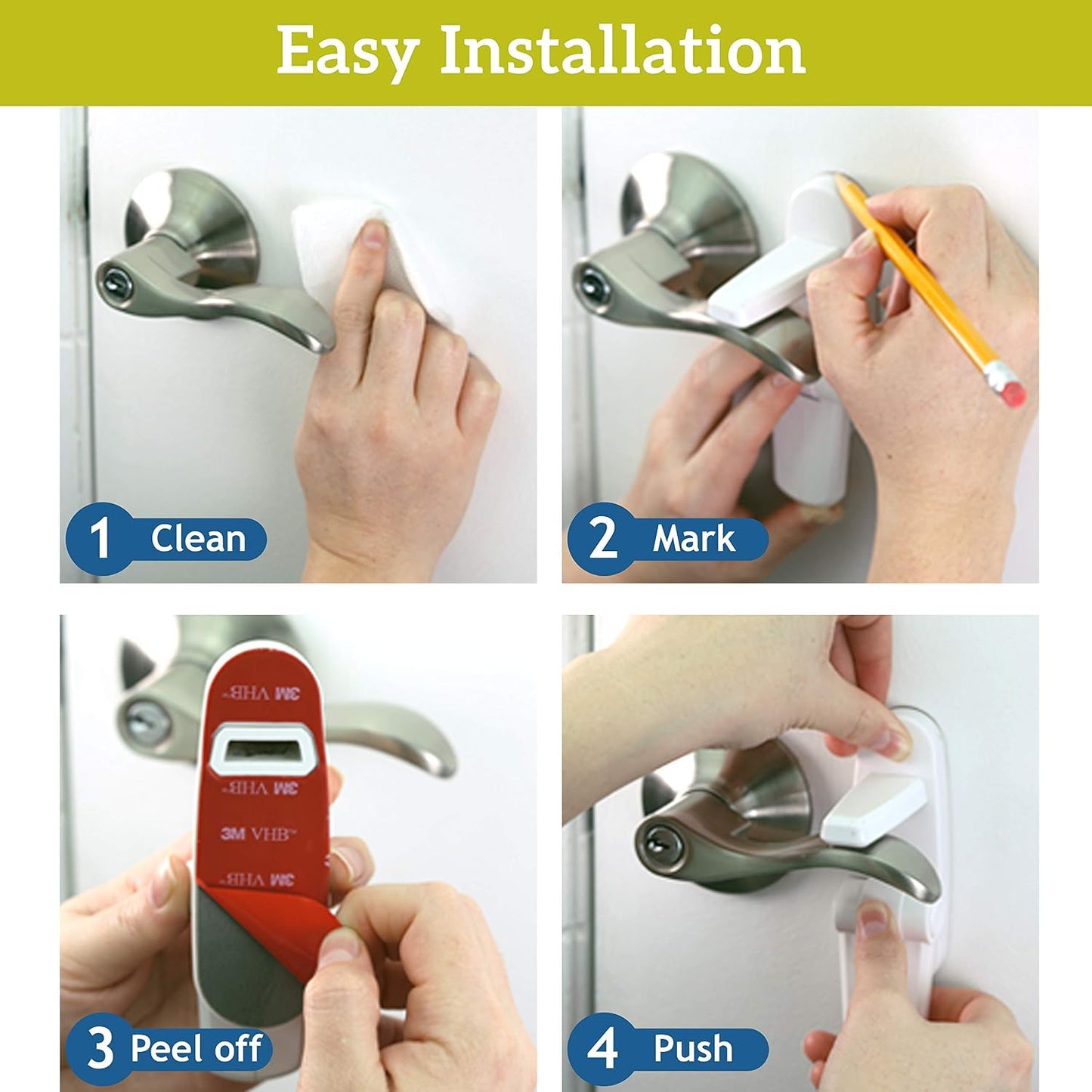 Wappa Baby Door Lever Lock 2 Pack, Childproof Door Handle Lock, Toddler Safety Lock, One-Hand Adult Operation, ABS with 3M Adhesive