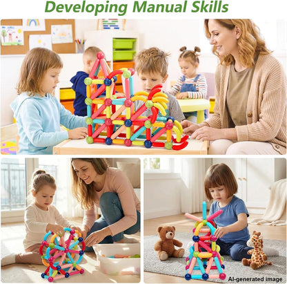 COUOMOXA Magnetic Building Blocks for Toddlers, 42-Piece STEM Educational Magnetic Stick Montessori Construction Set for Kids Ages 3-5, ABS Preschool Learning Toy for Boys & Girls