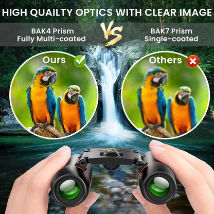 POLDR 12x25 Small Pocket Binoculars, Compact Lightweight Binoculars with BAK4 Prism, Fully Multi-Coated Optics, Waterproof Folding Binoculars for Adults & Kids