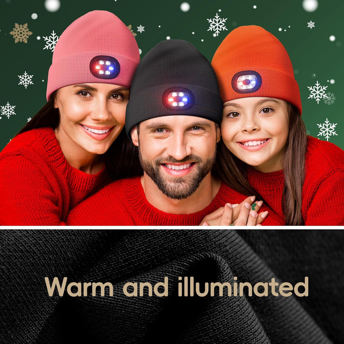 Olulse Unisex Beanie with LED Light, USB Rechargeable Winter Hat with 6-Bulb Headlamp, 3 Brightness Levels, Hands-Free Lighting for Men & Women, Black