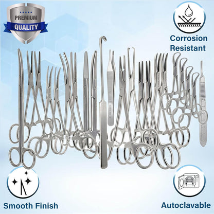 A2Z Stainless Steel 22 Pcs Veterinary Instruments Set Includes Kelly Forceps Mosquito Hemostats Carmalt Rochester Backhaus Towel Clamps Mayo Metzenbaum Scissors Multipurpose Spay Pack Kit-All in ONE