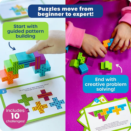 Learning Resources STEM Explorers Brainometry Brain Games, 34-Piece STEM Brain Teaser Puzzle with 10 Challenge Cards, Pattern Matching Logic Game for Kids Ages 5+, Screen-Free Learning Toy