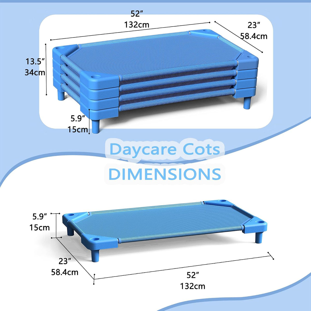 Daycare Cots,Stackable Preschool Cot for Kids (4 Packs,Sky Blue)