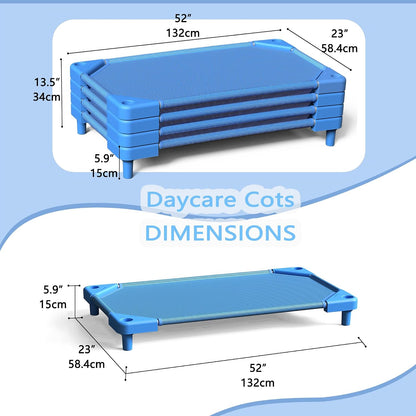 Daycare Cots,Stackable Preschool Cot for Kids (4 Packs,Sky Blue)