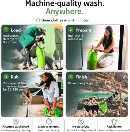 Scrubba Wash Bag Portable Travel Clothes Washer | Patented Washboard-in-a-Bag with Internal Washboard, 5KG Capacity & No Electricity