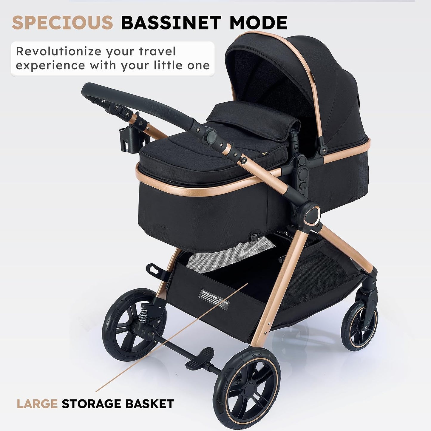 ACCOMBE 2-in-1 Convertible Baby Stroller for Newborn to Toddler, Gold