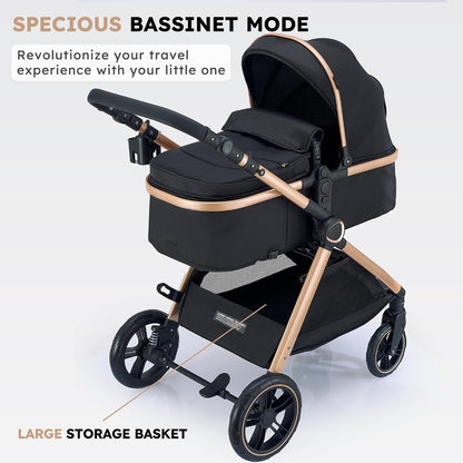 ACCOMBE 2-in-1 Convertible Baby Stroller for Newborn to Toddler, Gold