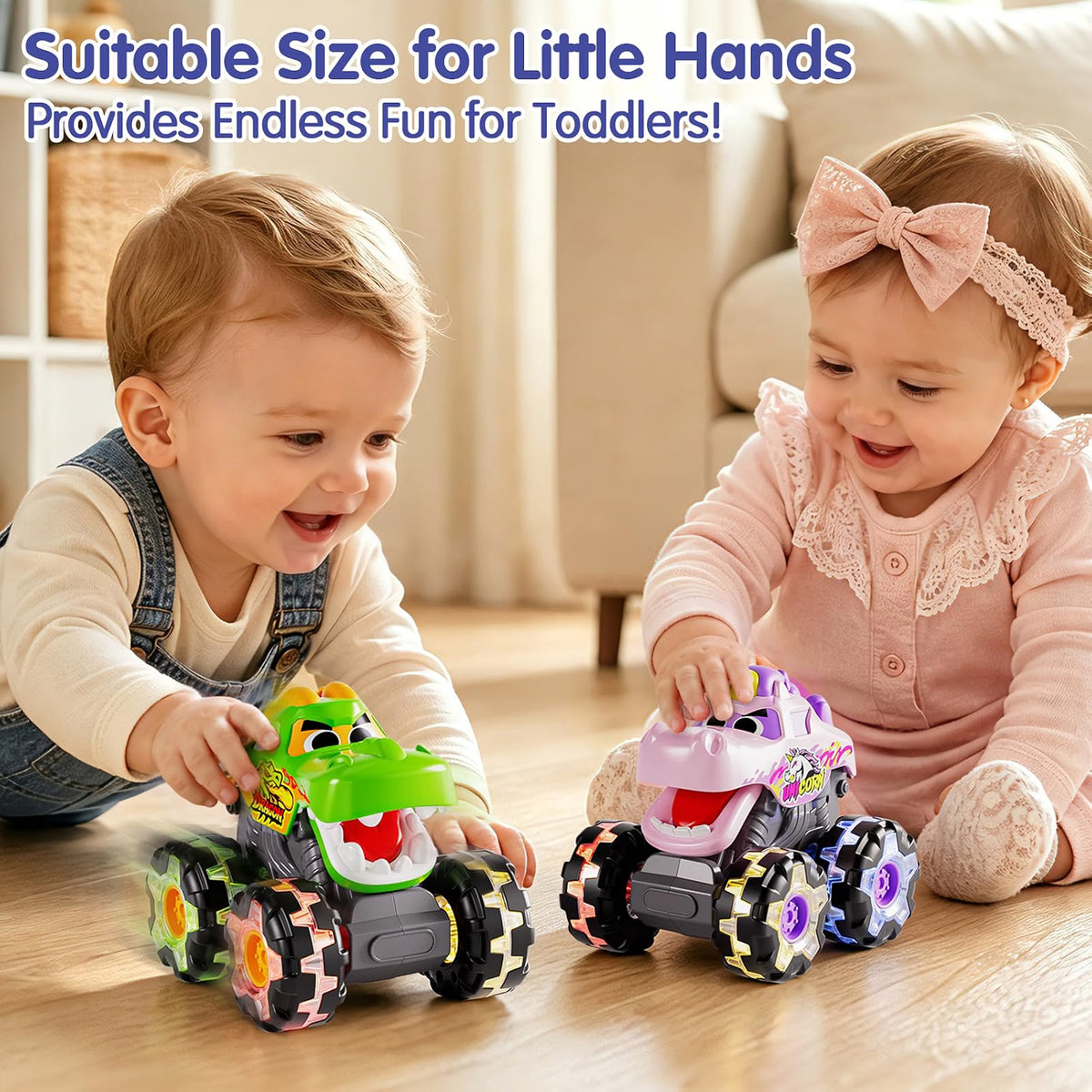 SunnyPal 3-Pack Light Up Monster Truck Toys for Toddlers