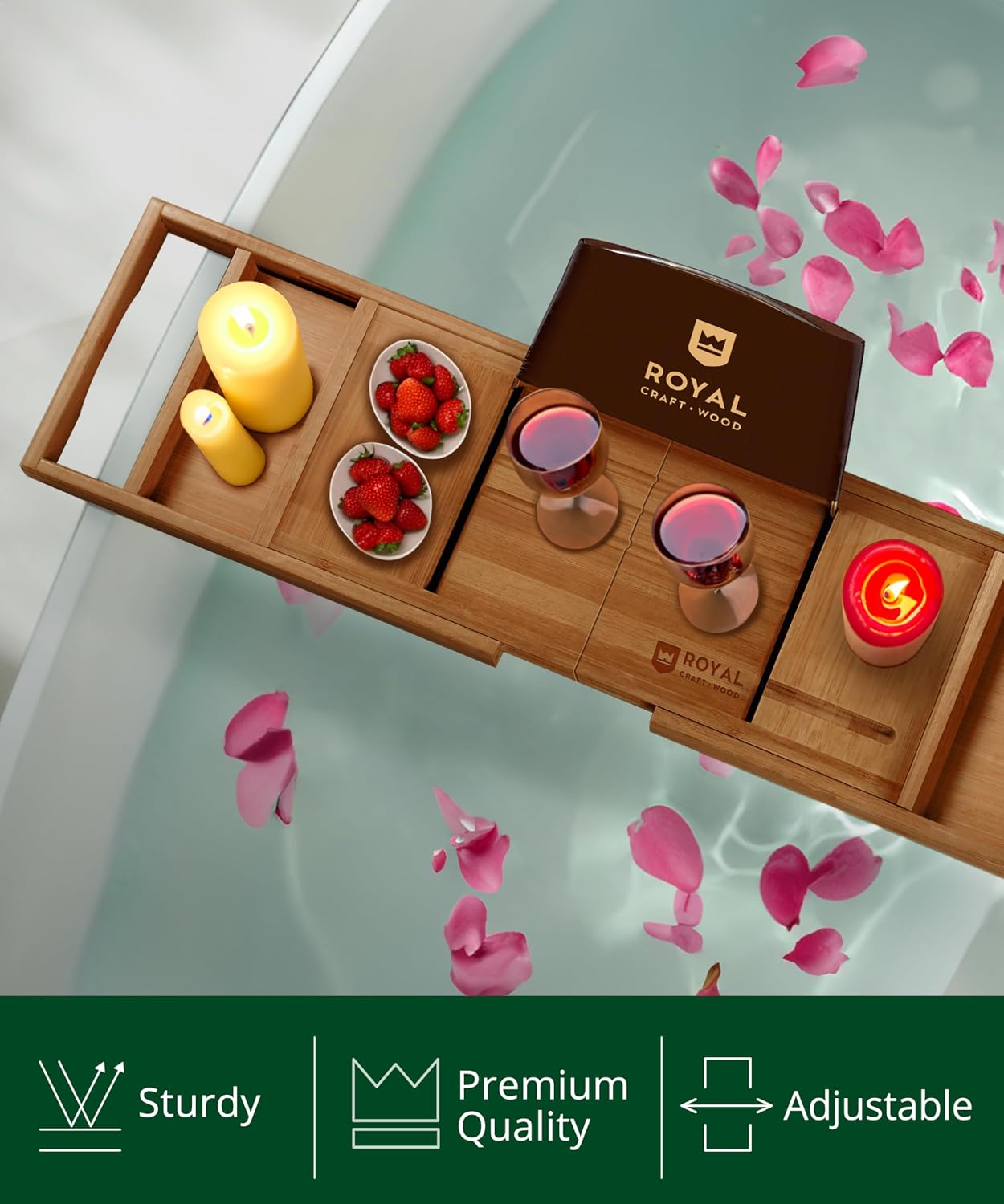 Trending Now Wood Bath Tray – Bathtub Tray for Tub, Expandable Bamboo Bath Tray & Bathtub Caddy with Book Holder, Wine Glass Holder, Phone & Tablet Stand, Spa Bath Accessories, Birthday Gifts for Mom