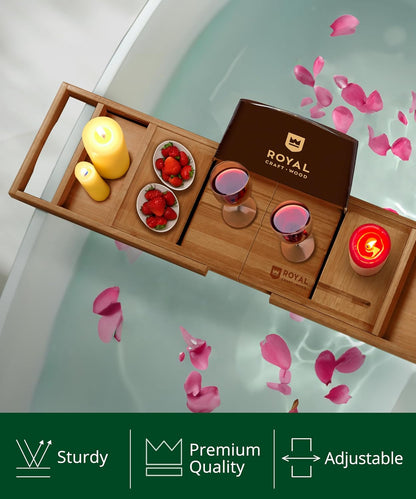 Trending Now Wood Bath Tray – Bathtub Tray for Tub, Expandable Bamboo Bath Tray & Bathtub Caddy with Book Holder, Wine Glass Holder, Phone & Tablet Stand, Spa Bath Accessories, Birthday Gifts for Mom