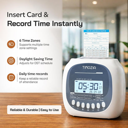 Time Clock for Employees Small Business, 6 U.S. Time Zones, Automatic Daylight Saving & Auto Time Update, Punch Card Time Recorder with 6 Punches Per Day-50 Time Cards and 2 Ribbons (White-3)