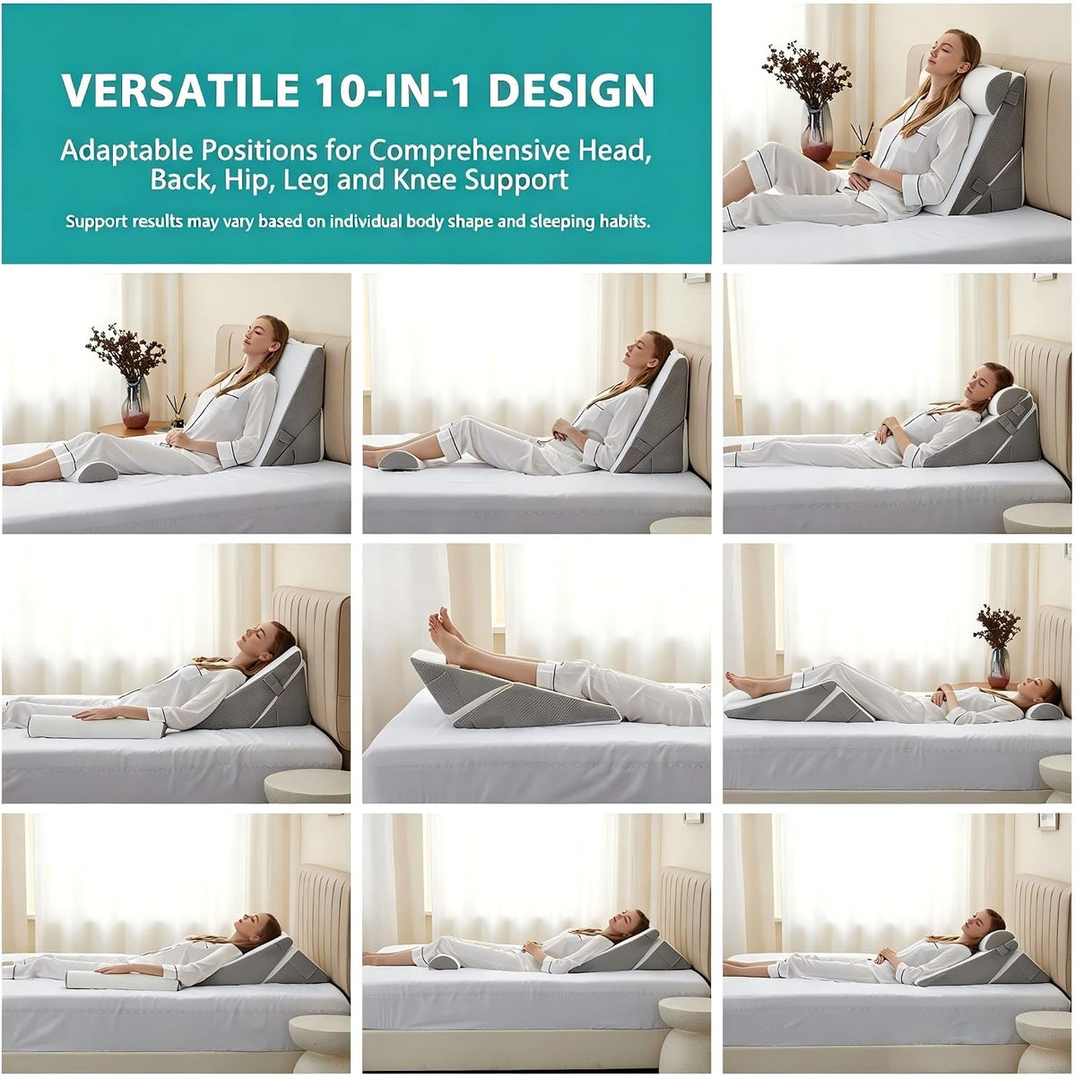 Bedluxe Wedge Pillow Set for After Surgery, Orthopedic Bed Wedge White/Grey Adjustable 9&12 Inch, Bed Wedge Pillow For Headboard, Acid Reflux&Back Pain Relief, Sleeping&Sitting Up, Neck&Lumber Support