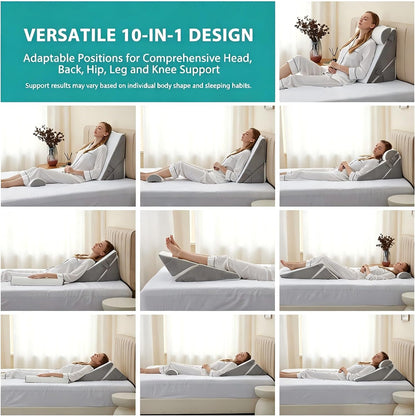 Bedluxe Wedge Pillow Set for After Surgery, Orthopedic Bed Wedge White/Grey Adjustable 9&12 Inch, Bed Wedge Pillow For Headboard, Acid Reflux&Back Pain Relief, Sleeping&Sitting Up, Neck&Lumber Support