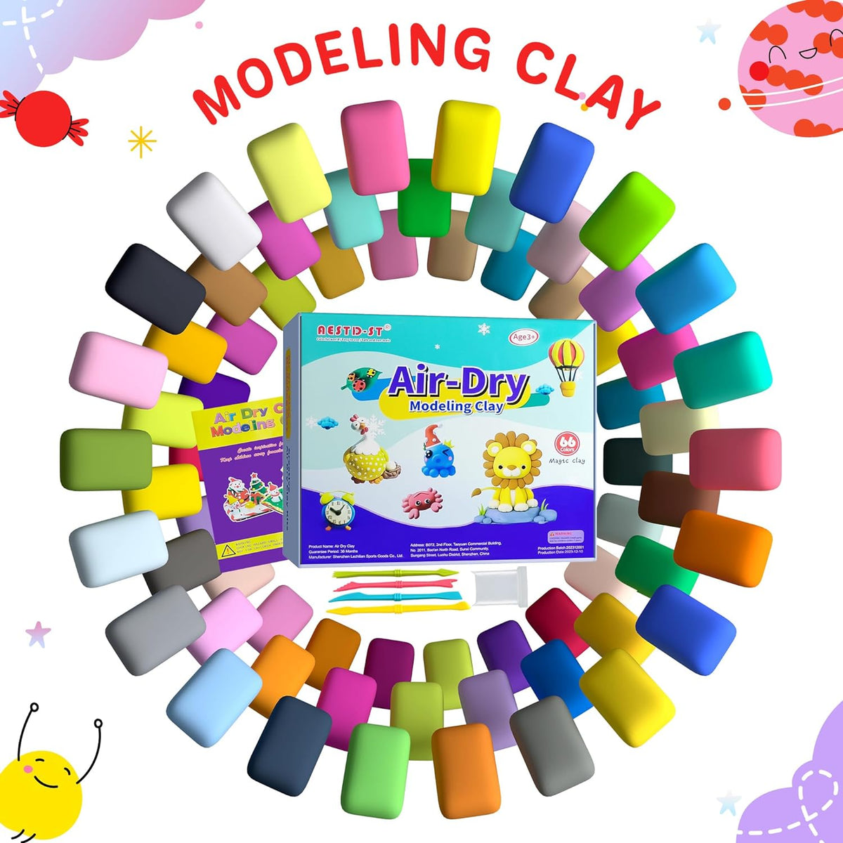 Aestd-ST Air Dry Clay 66 Colors, Modeling Clay Kit for Kids, Teens & Adults, Soft Non-Sticky DIY Magic Clay with Sculpting Tools & Storage Bags