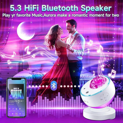 COOLNIGHT LED Aurora Sensory Light Galaxy Projector, 7-in-1 Northern Lights Star & Moon Projector with Bluetooth 5.3 Speaker, White Noise Sound Machine, Remote & Timer