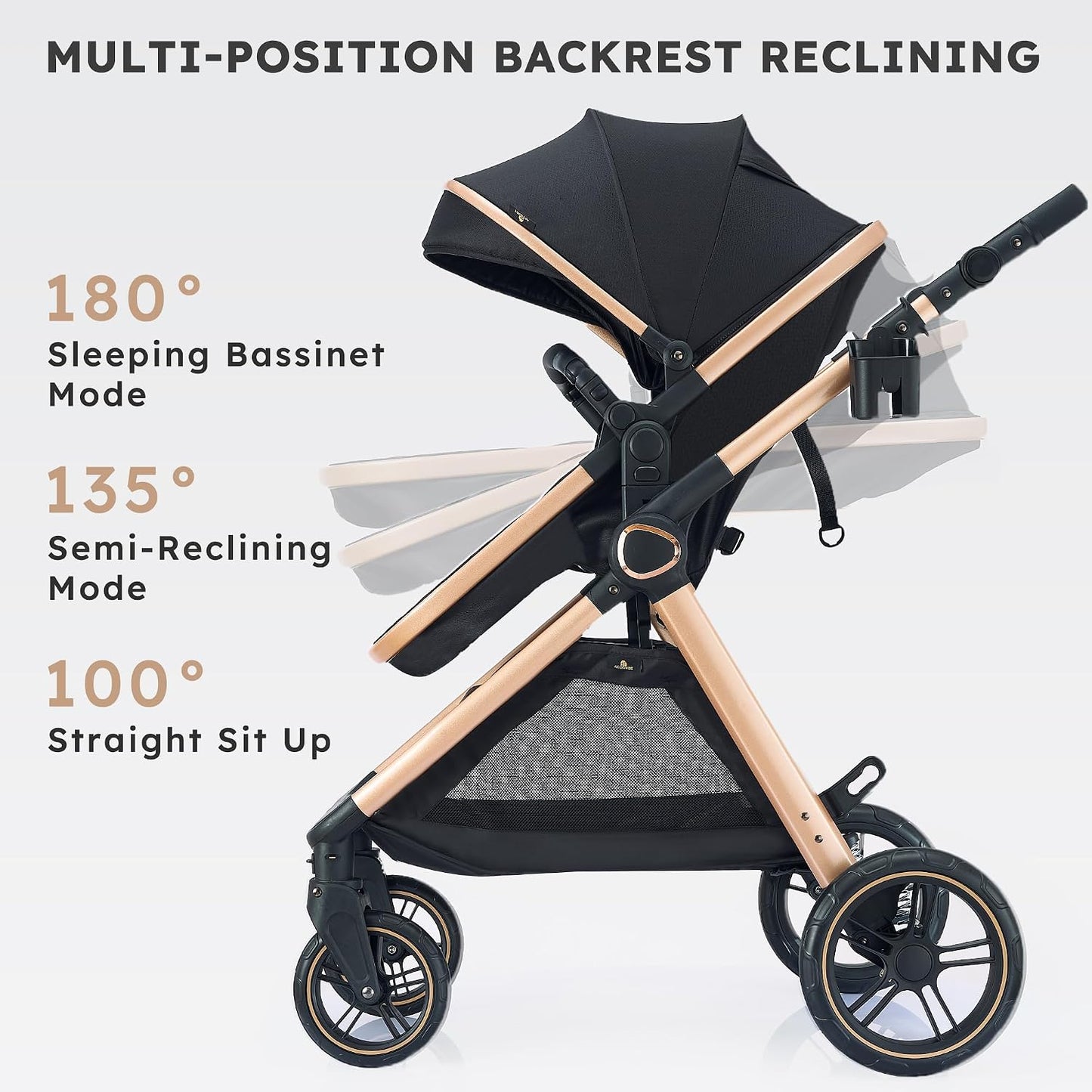 ACCOMBE 2-in-1 Convertible Baby Stroller for Newborn to Toddler, Gold